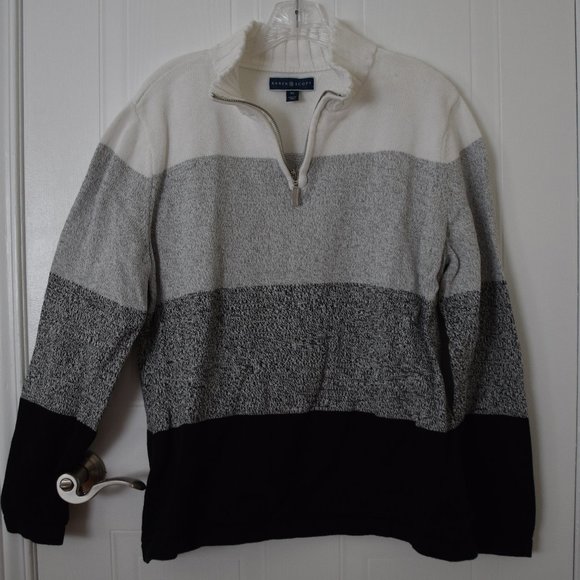 Karen Scott Gray Striped 1/4 Zip Sweater- Size XL - Picture 1 of 3